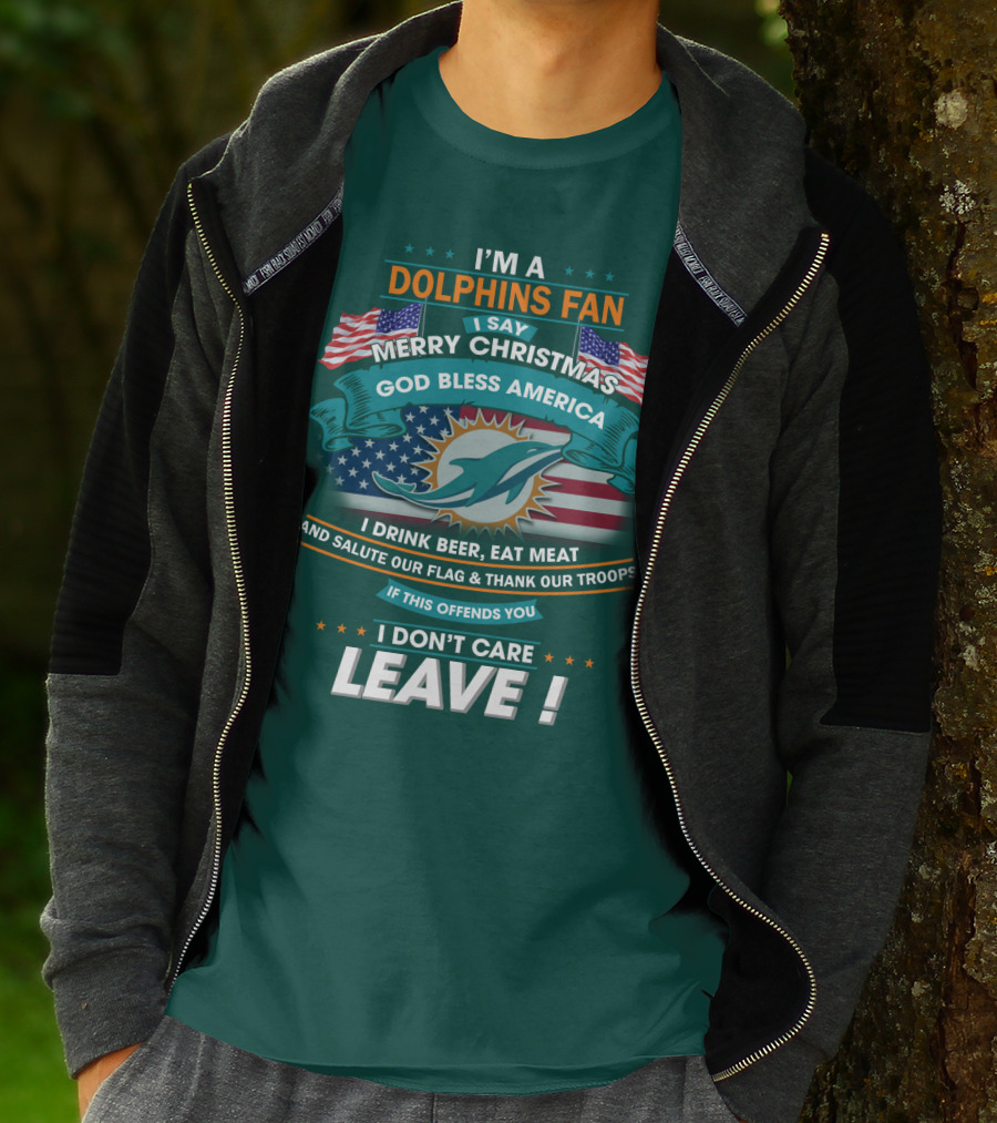 Miami Dolphins Fan Merry Christmas God Bless America T-Shirt
