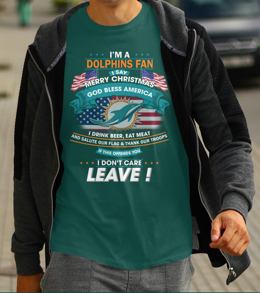 Miami Dolphins Fan Merry Christmas God Bless America T-Shirt