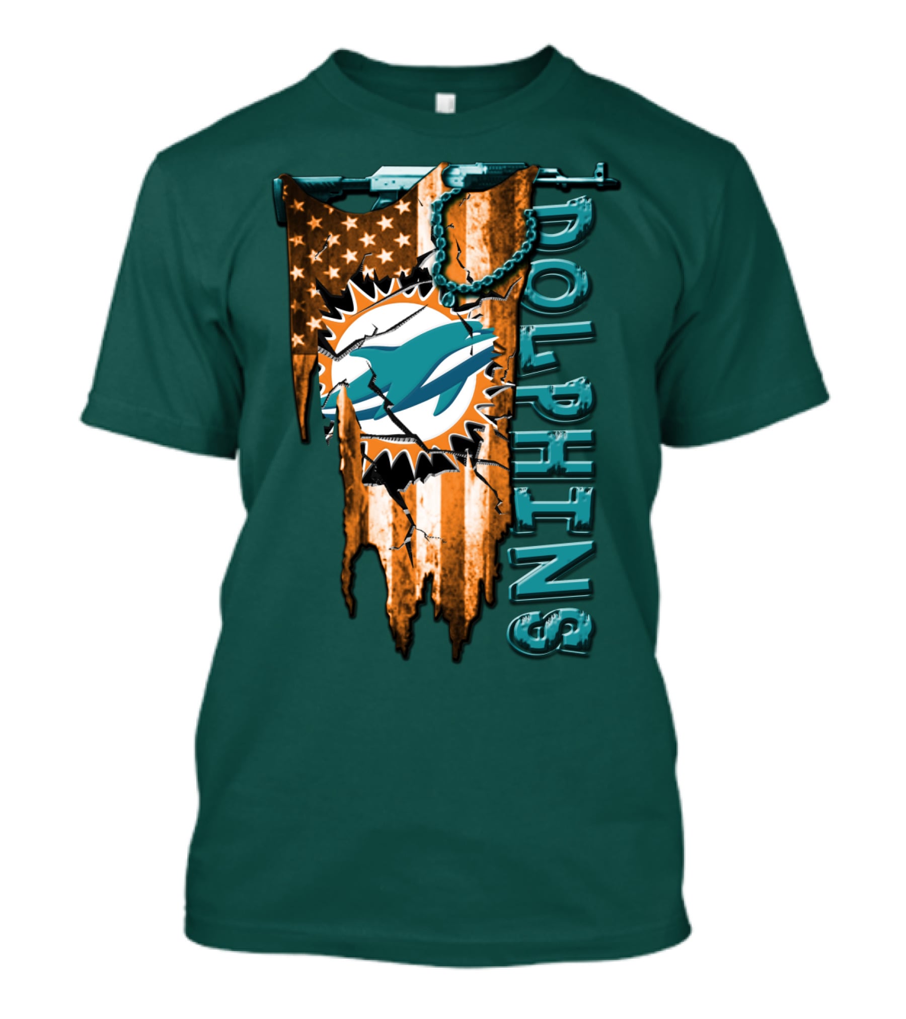 Miami Dolphins Flag And Logo Style With Stars And Stripes T-Shirt