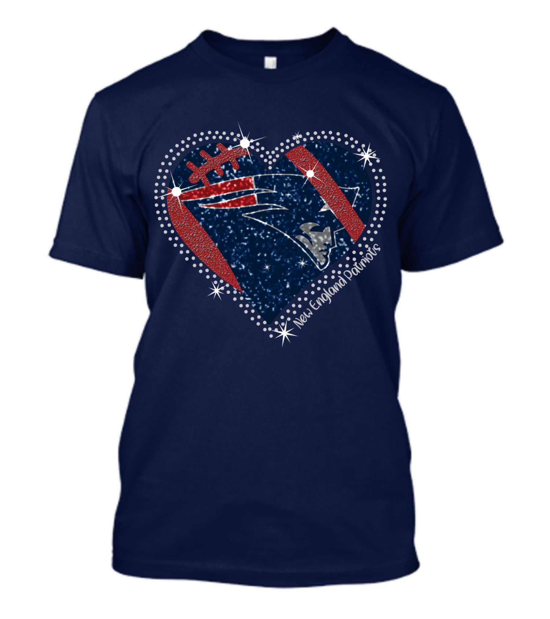 New England Patriots Heart Football Sparkle T-Shirt
