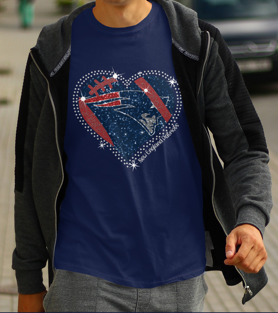 New England Patriots Heart Football Sparkle T-Shirt