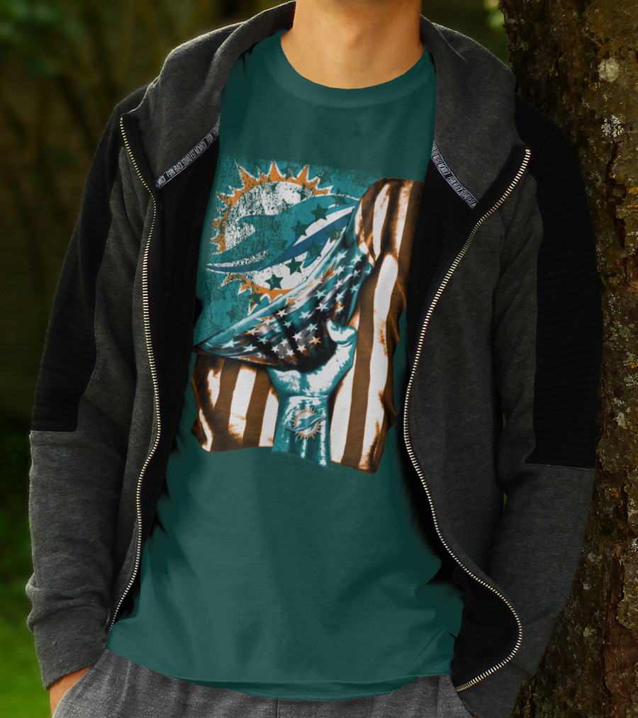 Miami Dolphins American Flag Hand Holding T-Shirt