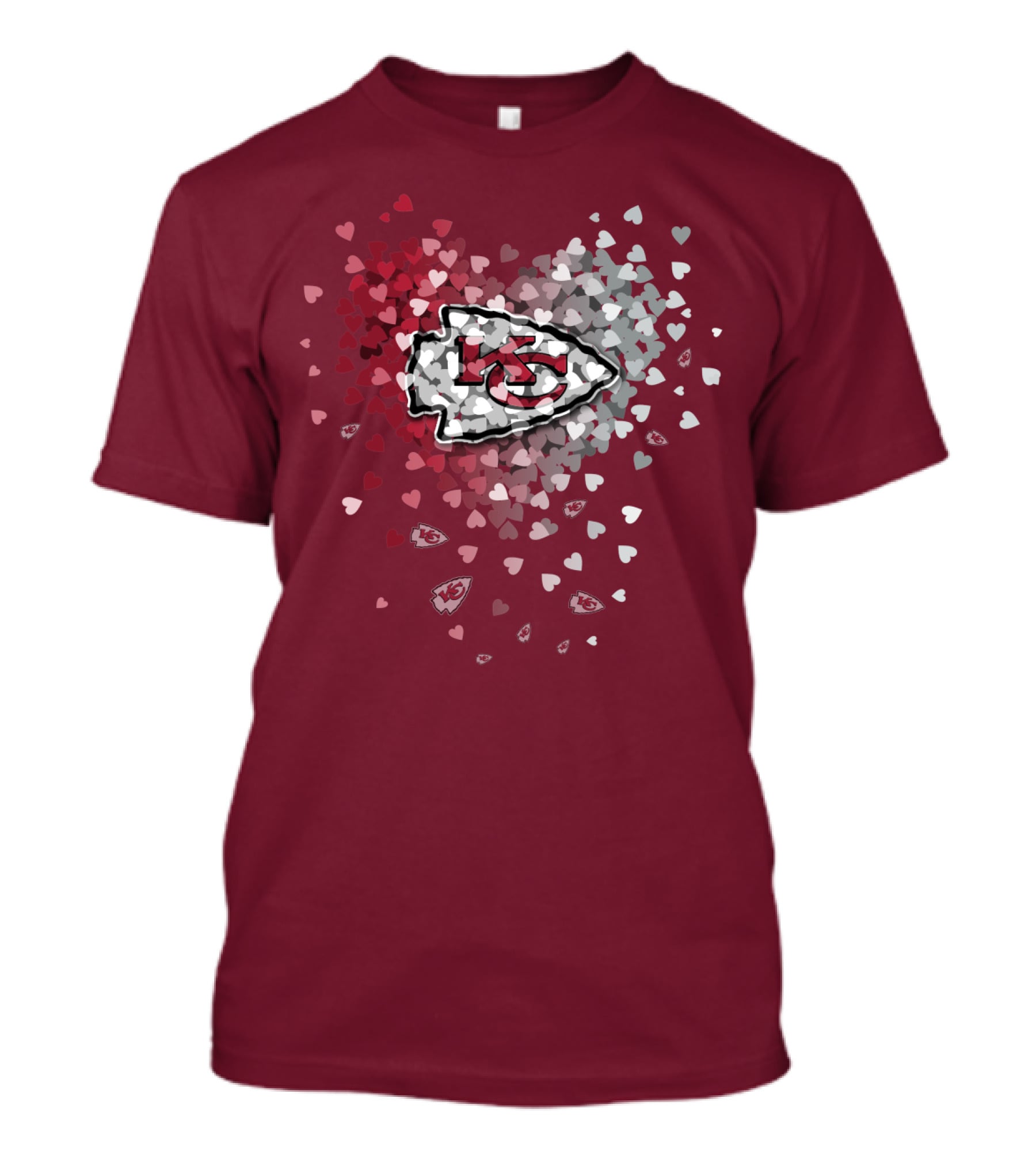 Kansas City Chiefs Heart Logo With Red And White Hearts T-Shirt