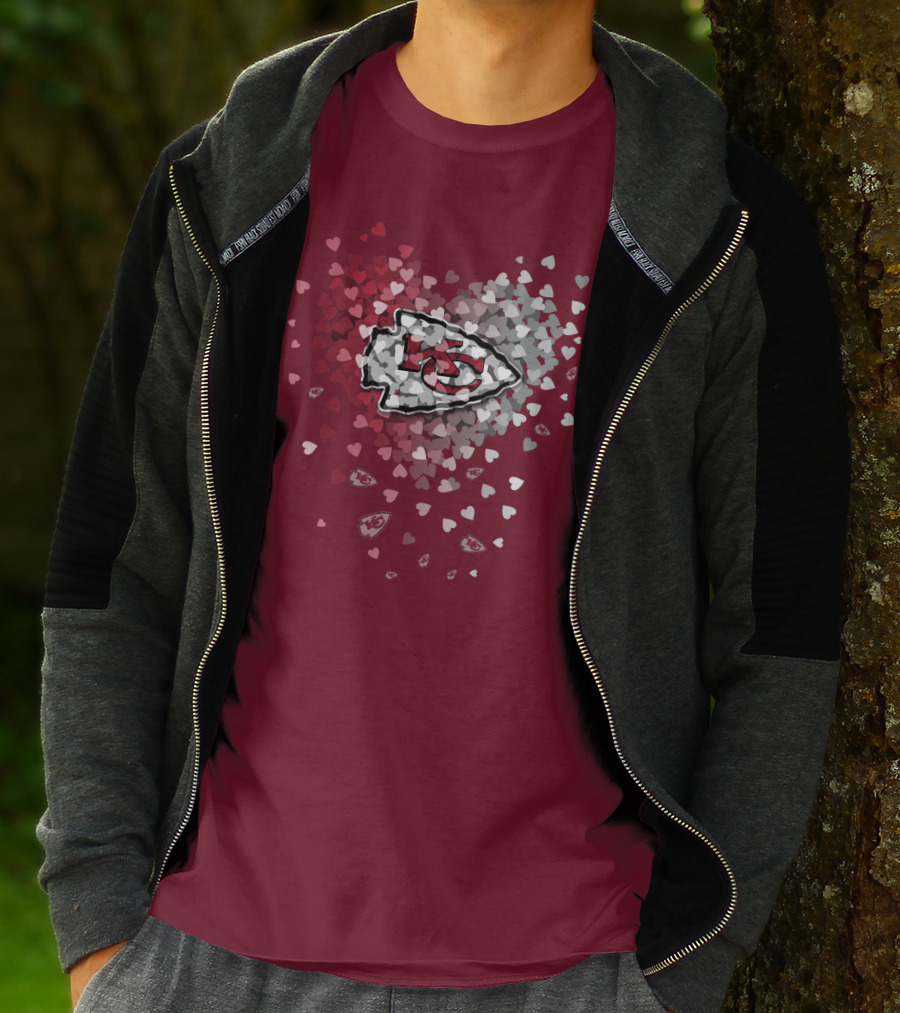 Kansas City Chiefs Heart Logo With Red And White Hearts T-Shirt