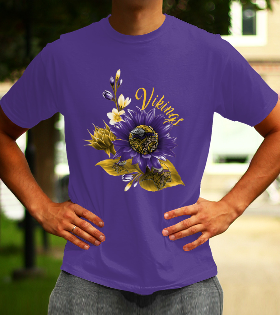 Vikings Minnesota Purple Floral Football Team Badge T-Shirt