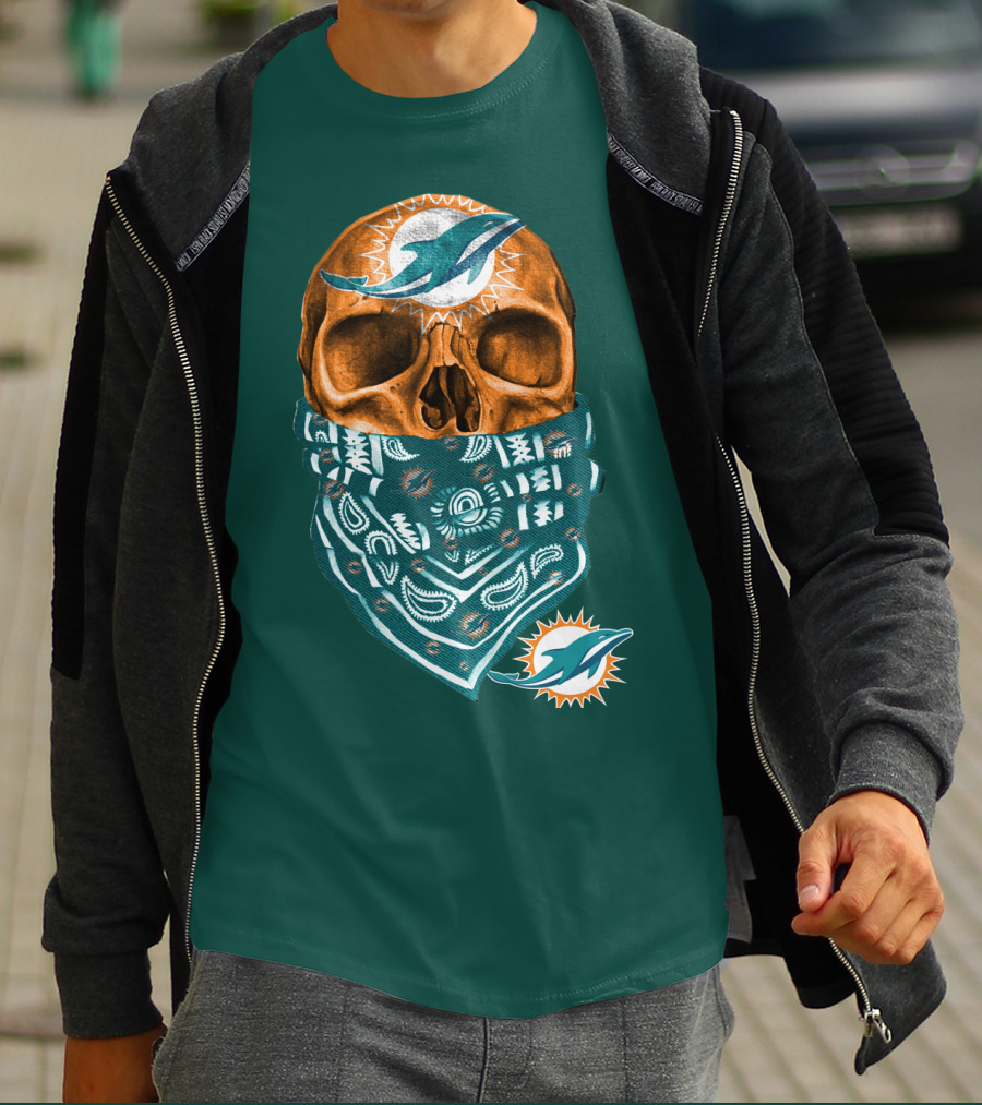 Miami Dolphins Skull Bandana T-Shirt