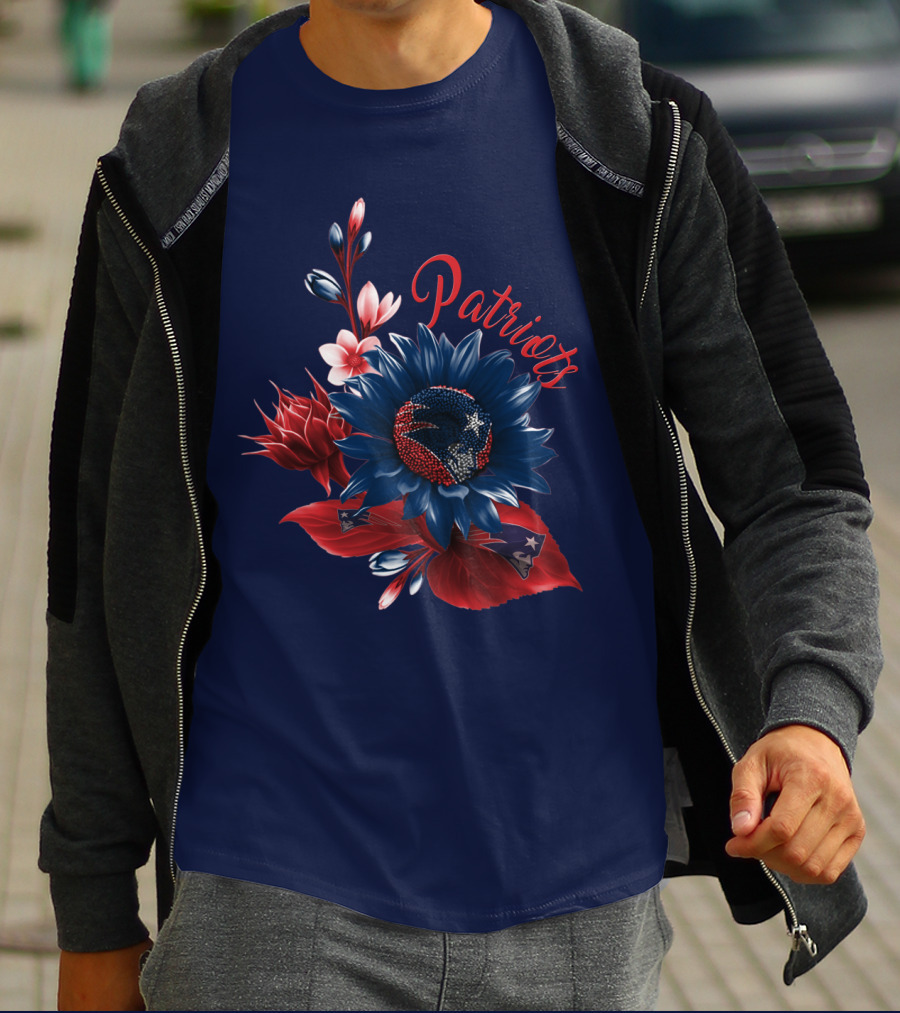 Patriots Floral Design With New England Football Theme T-Shirt