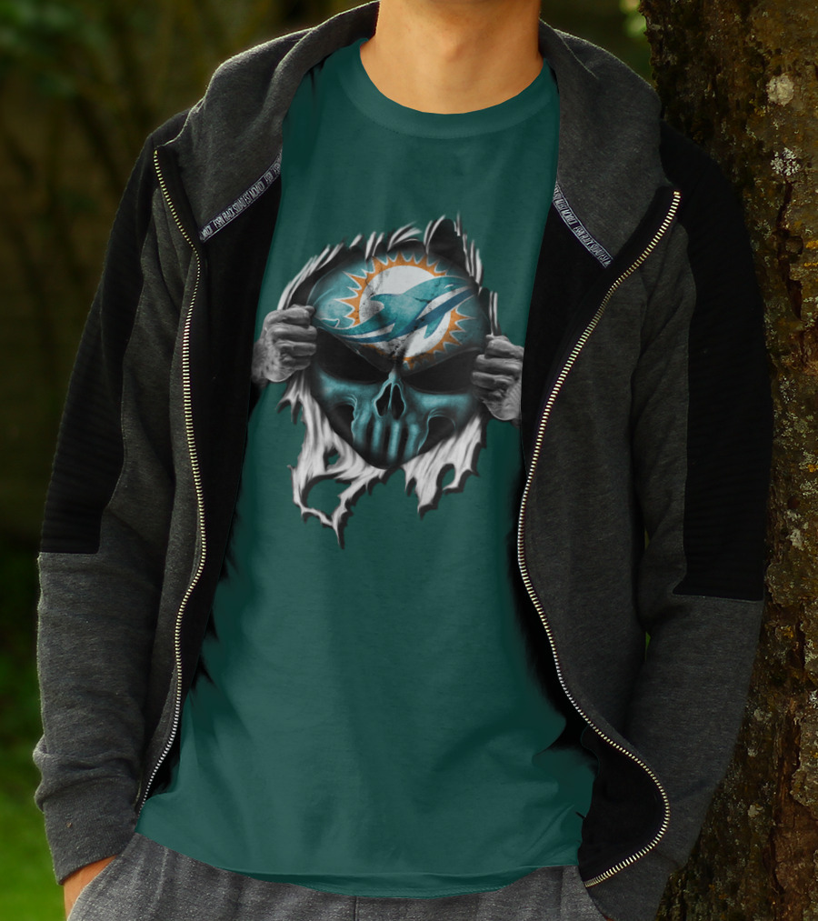 Miami Dolphins Skull Logo Peeling Effect T-Shirt