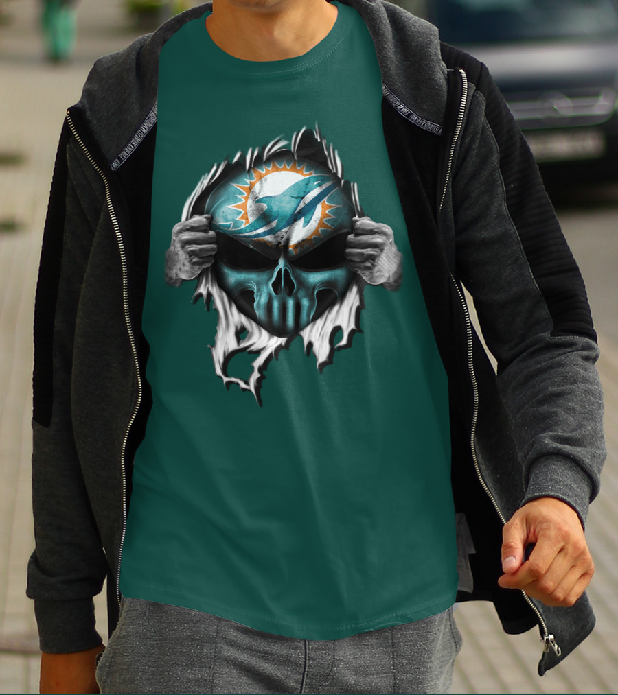 Miami Dolphins Skull Logo Peeling Effect T-Shirt