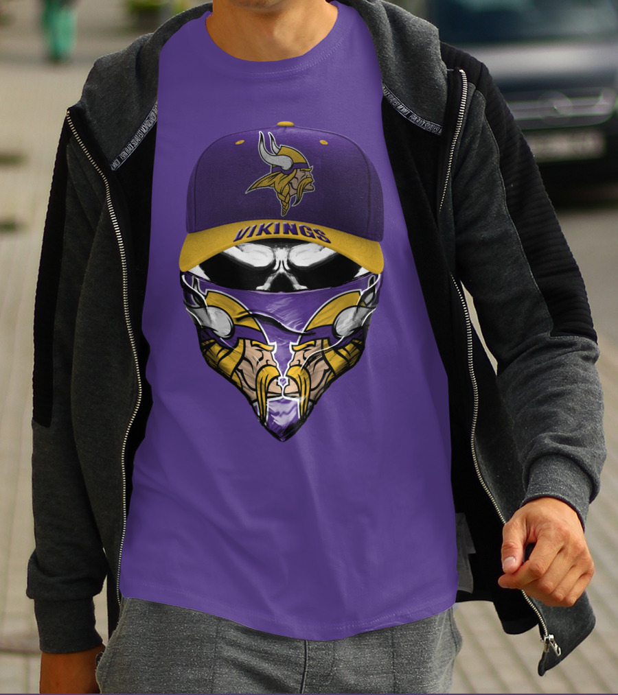 Minnesota Vikings Vikings Logo Hat And Mask Combo T-Shirt