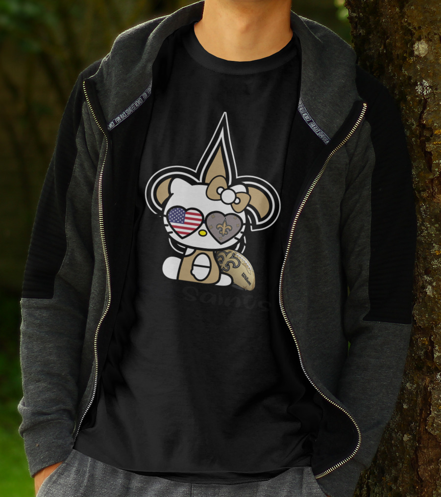Hello Saints New Orleans Football Fleur-De-Lis Kitty Usa Heart T-Shirt