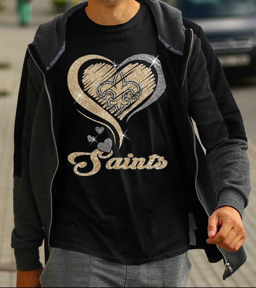 New Orleans Saints Fleur-De-Lis Heart Sparkle T-Shirt