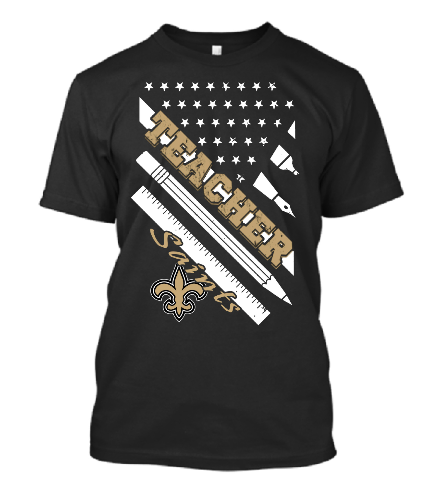 Teacher New Orleans Saints Fleur-De-Lis Stars And Stripes T-Shirt