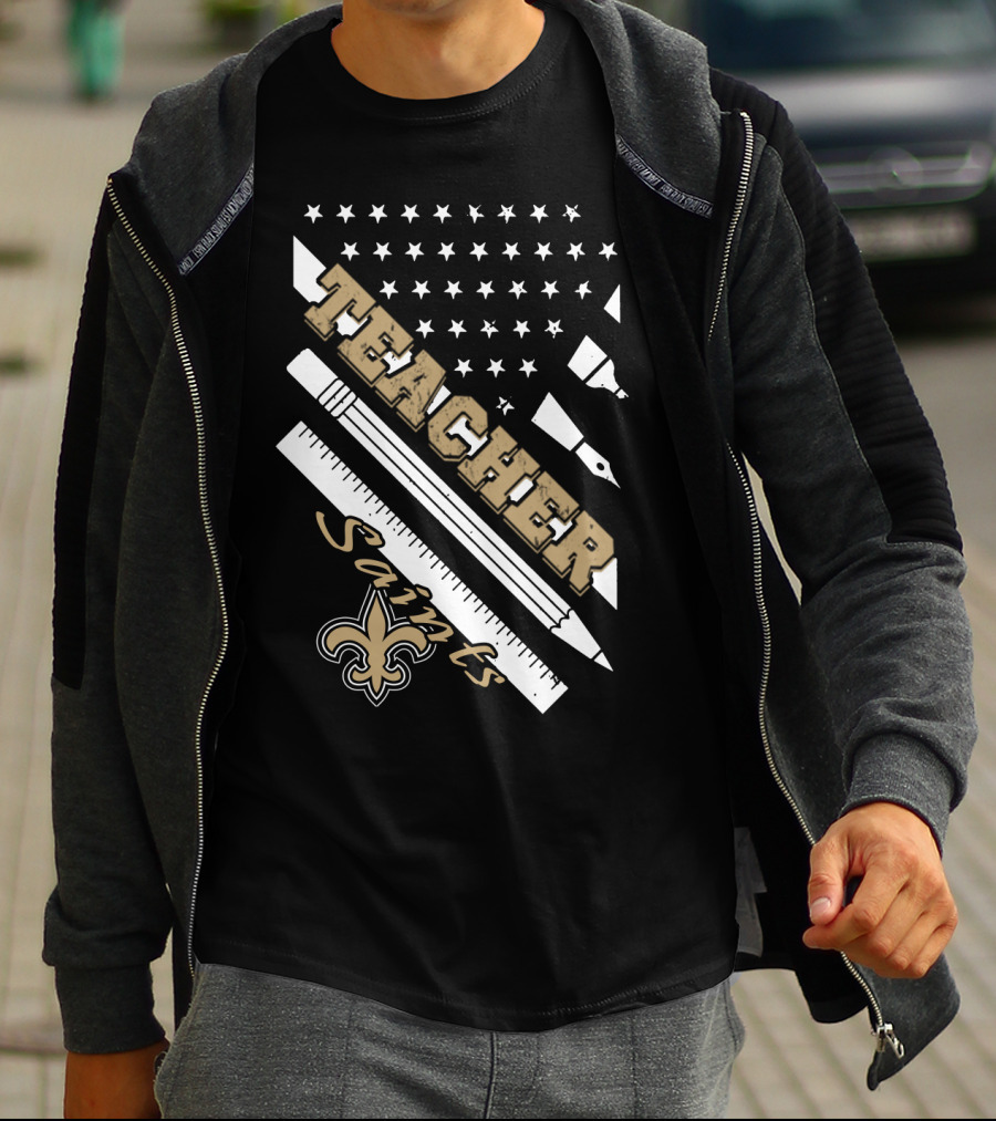 Teacher New Orleans Saints Fleur-De-Lis Stars And Stripes T-Shirt