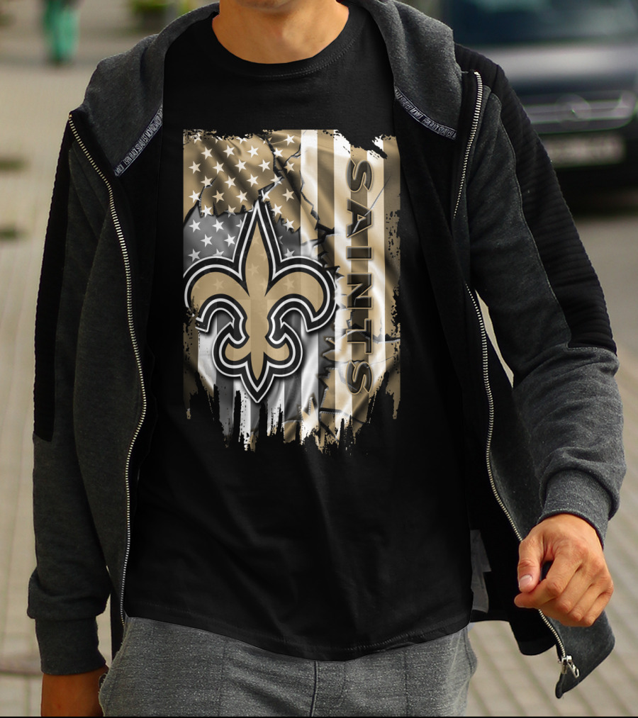 New Orleans Saints American Flag Fleur-De-Lis Logo Saints T-Shirt