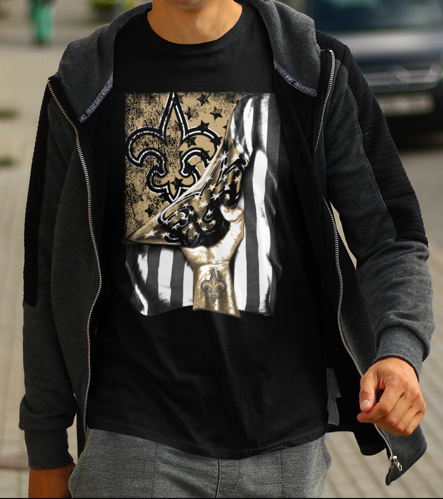 New Orleans Saints Fleur-De-Lis American Flag Fan Pride T-Shirt