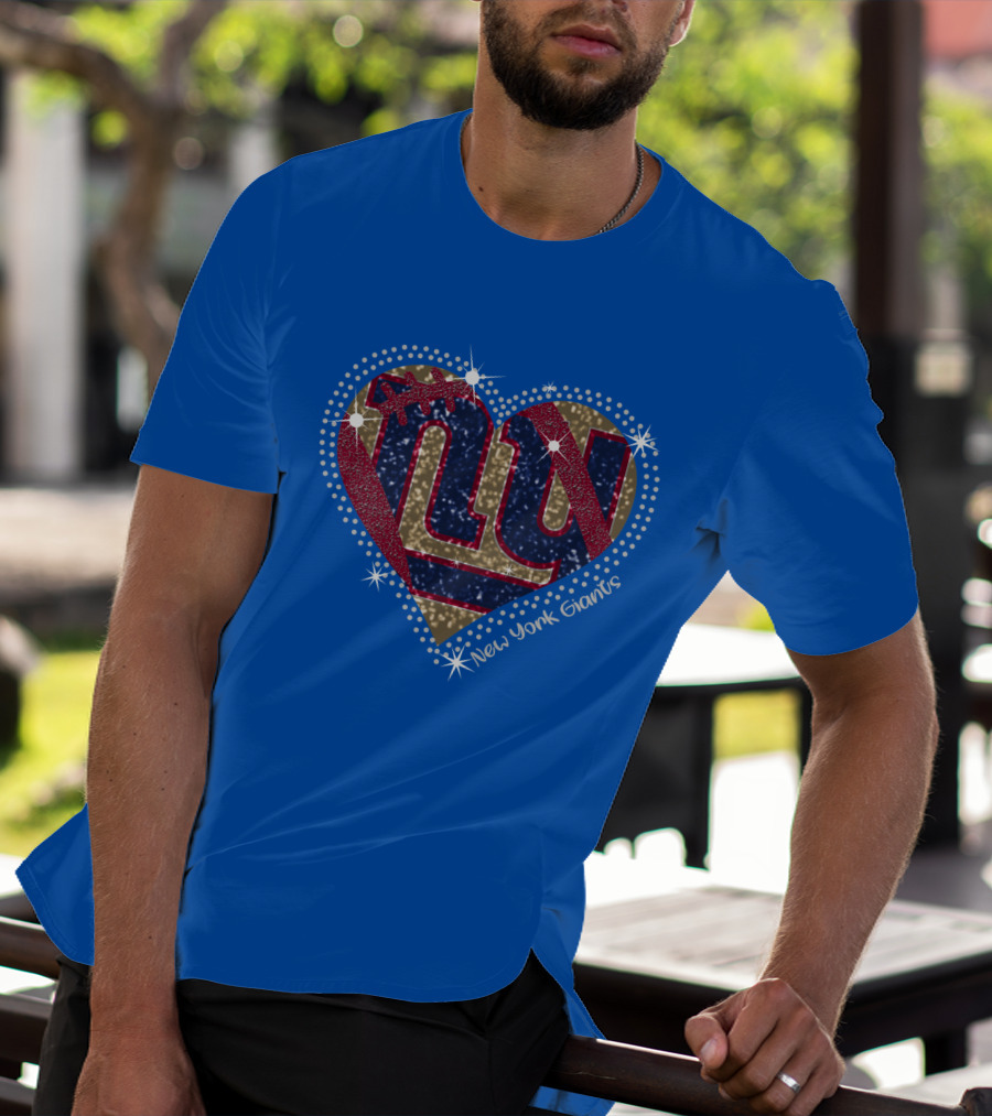 New York Giants Heart Sparkle Football T-Shirt