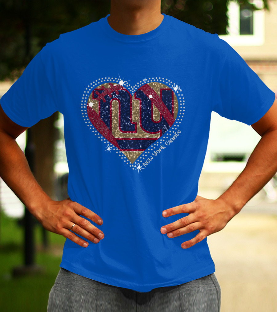New York Giants Heart Sparkle Football T-Shirt
