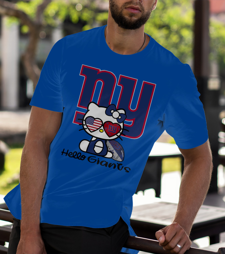 Hello Giants Ny Football Kitty With Heart Sunglasses T-Shirt