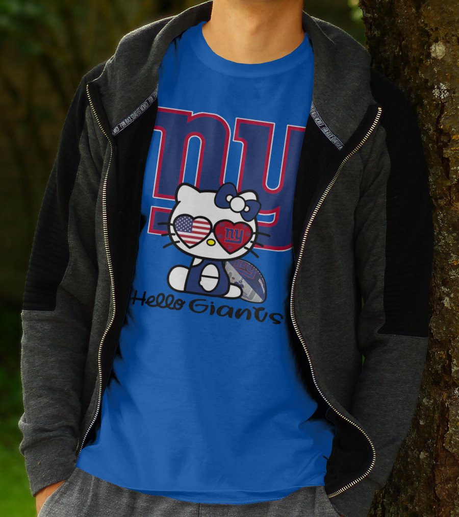 Hello Giants Ny Football Kitty With Heart Sunglasses T-Shirt