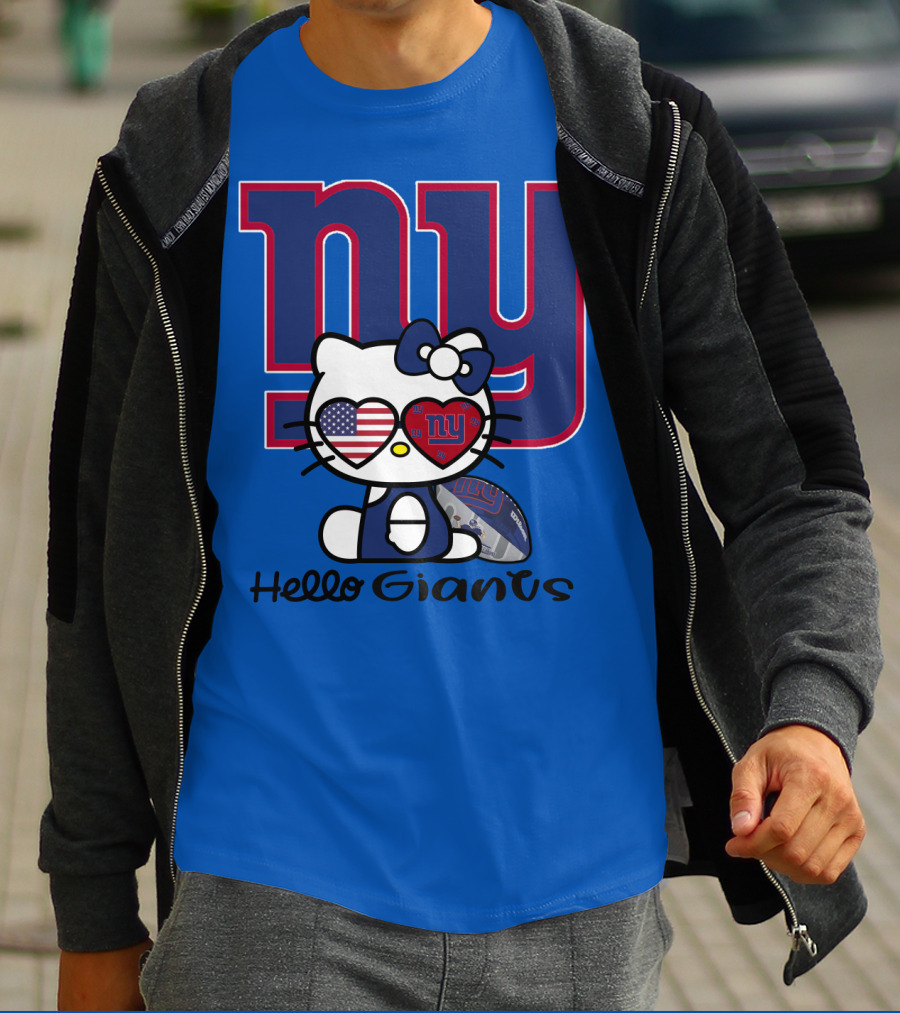 Hello Giants Ny Football Kitty With Heart Sunglasses T-Shirt