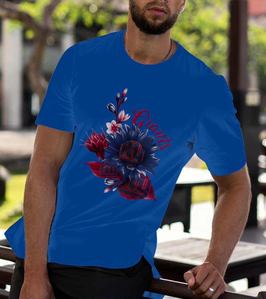Giants New York Floral Logo Blue And Red T-Shirt