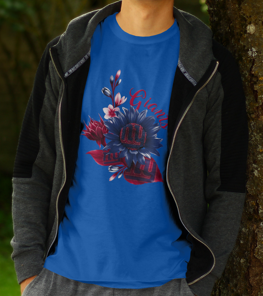 Giants New York Floral Logo Blue And Red T-Shirt