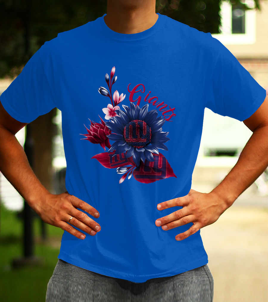 Giants New York Floral Logo Blue And Red T-Shirt