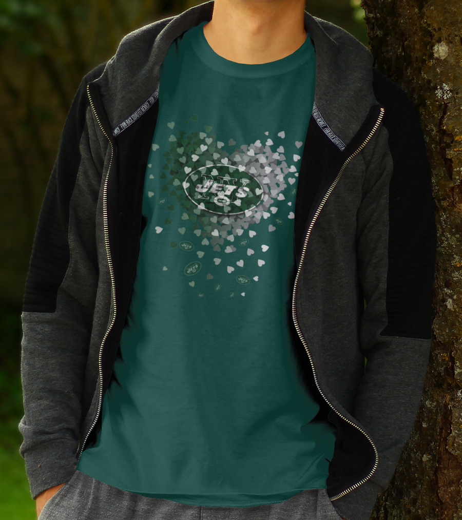 New York Jets Heart Logo With Green White Heart T-Shirt