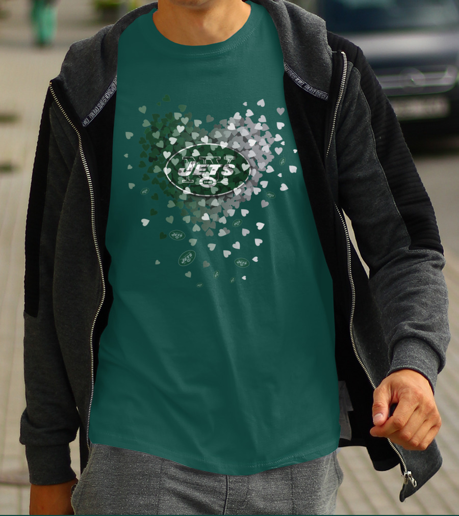 New York Jets Heart Logo With Green White Heart T-Shirt