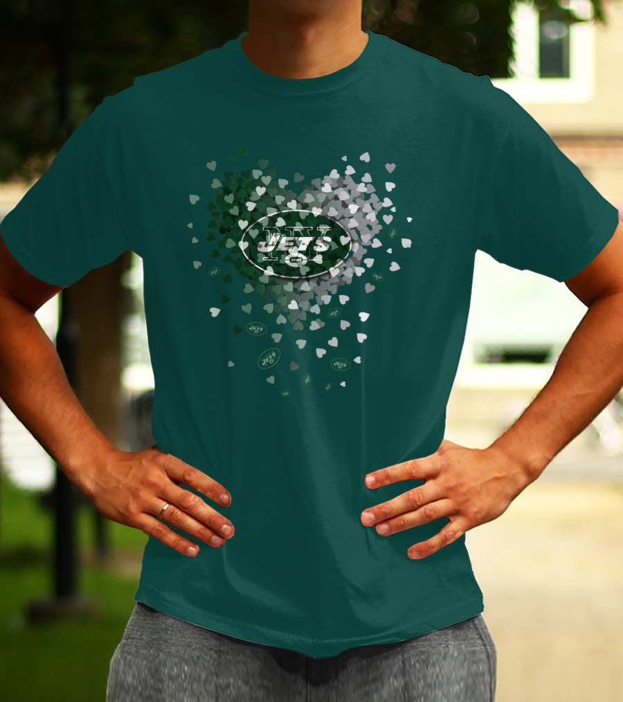 New York Jets Heart Logo With Green White Heart T-Shirt