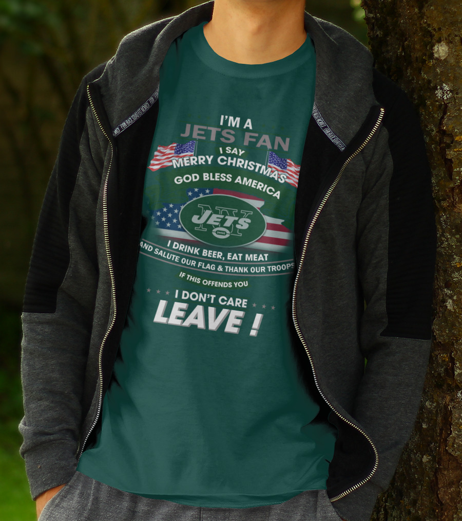 I'm A Jets Fan Merry Christmas God Bless America Jets Leave T-Shirt