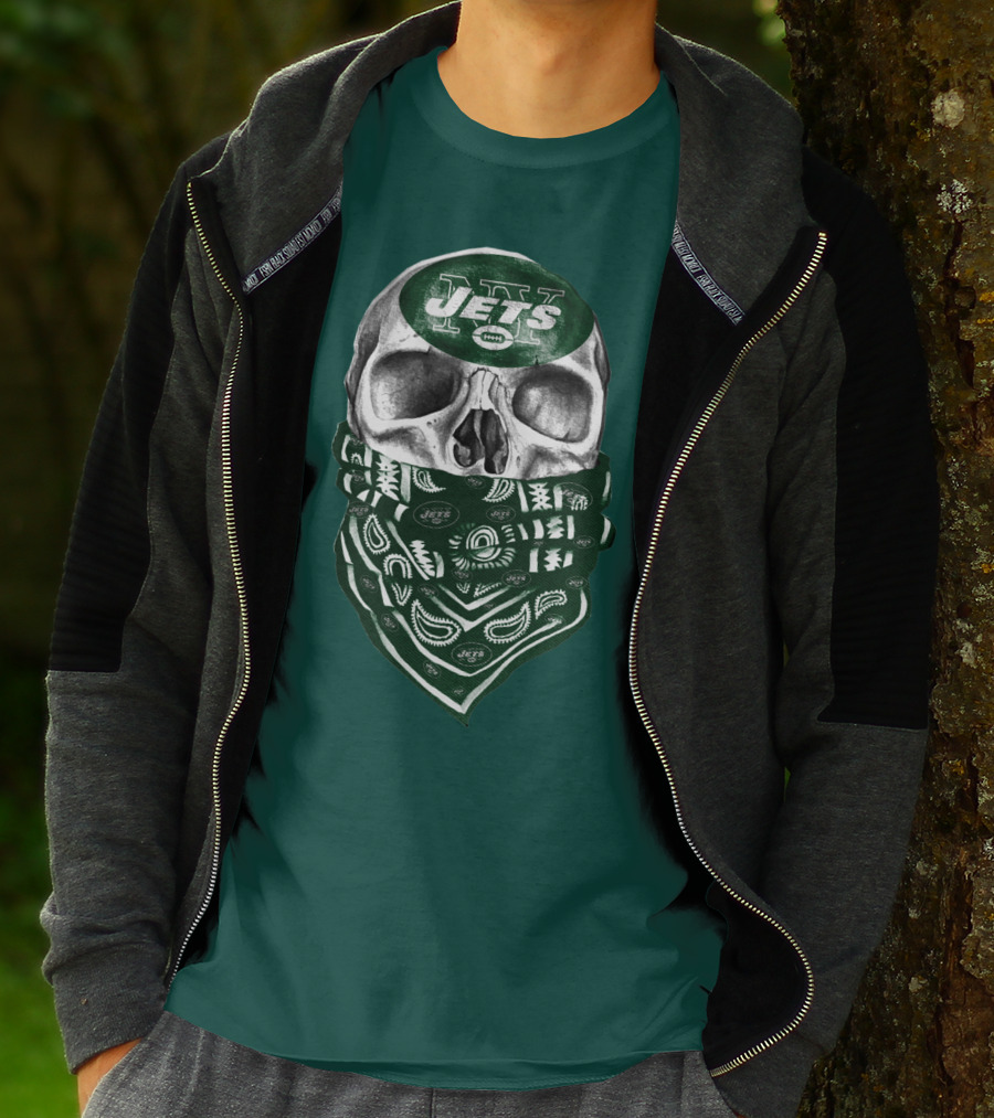 New York Jets Skull Bandana Football T-Shirt