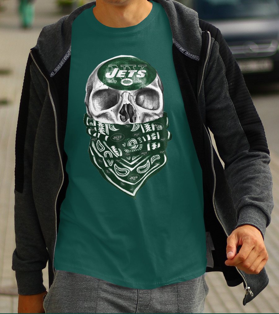 New York Jets Skull Bandana Football T-Shirt