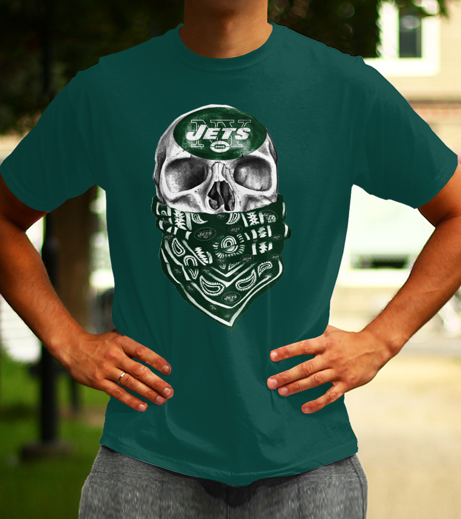 New York Jets Skull Bandana Football T-Shirt