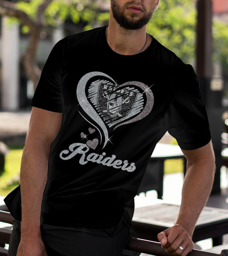 Oakland Raiders Heart Logo Sparkle T-Shirt