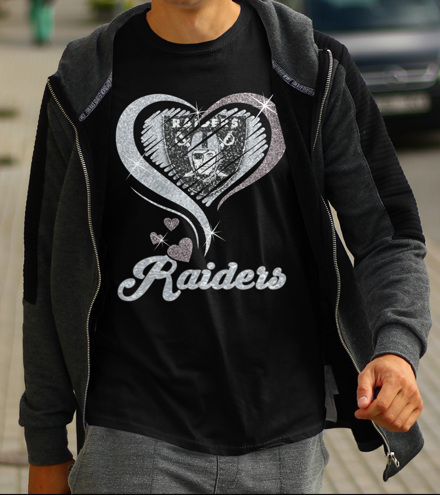 Oakland Raiders Heart Logo Sparkle T-Shirt
