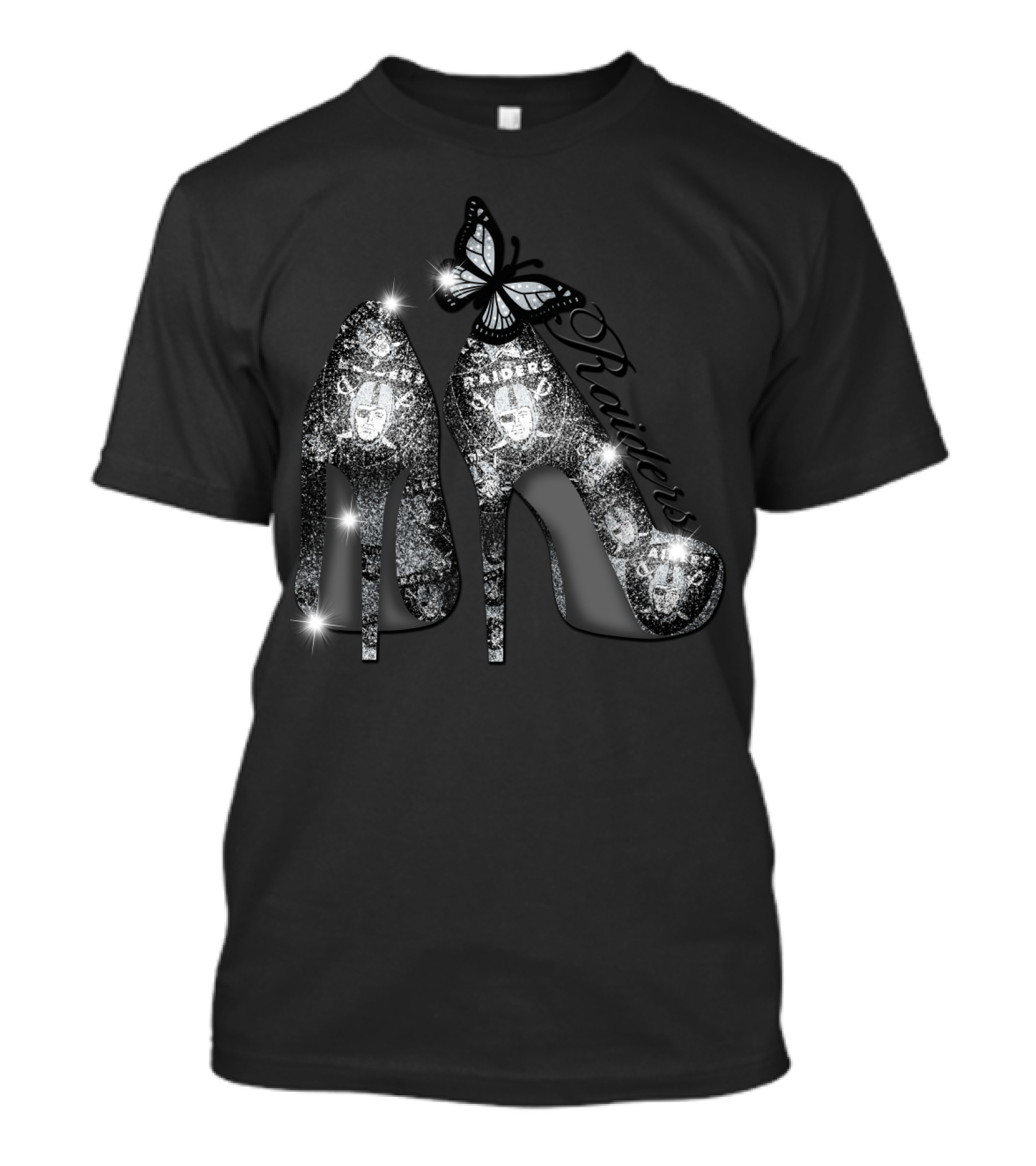 Oakland Raiders Sparkling Heels Butterfly T-Shirt