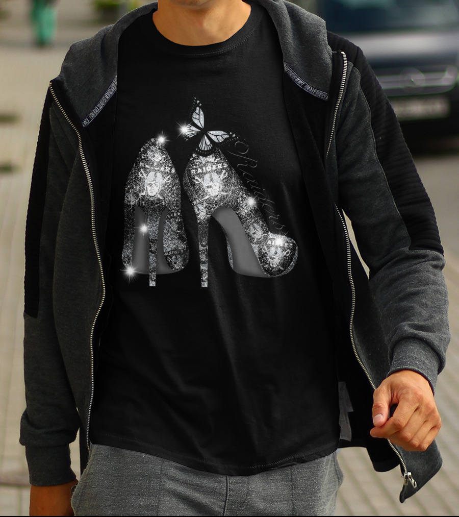 Oakland Raiders Sparkling Heels Butterfly T-Shirt