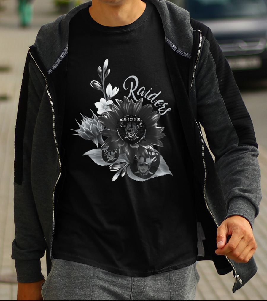 Raiders Floral Black And White T-Shirt