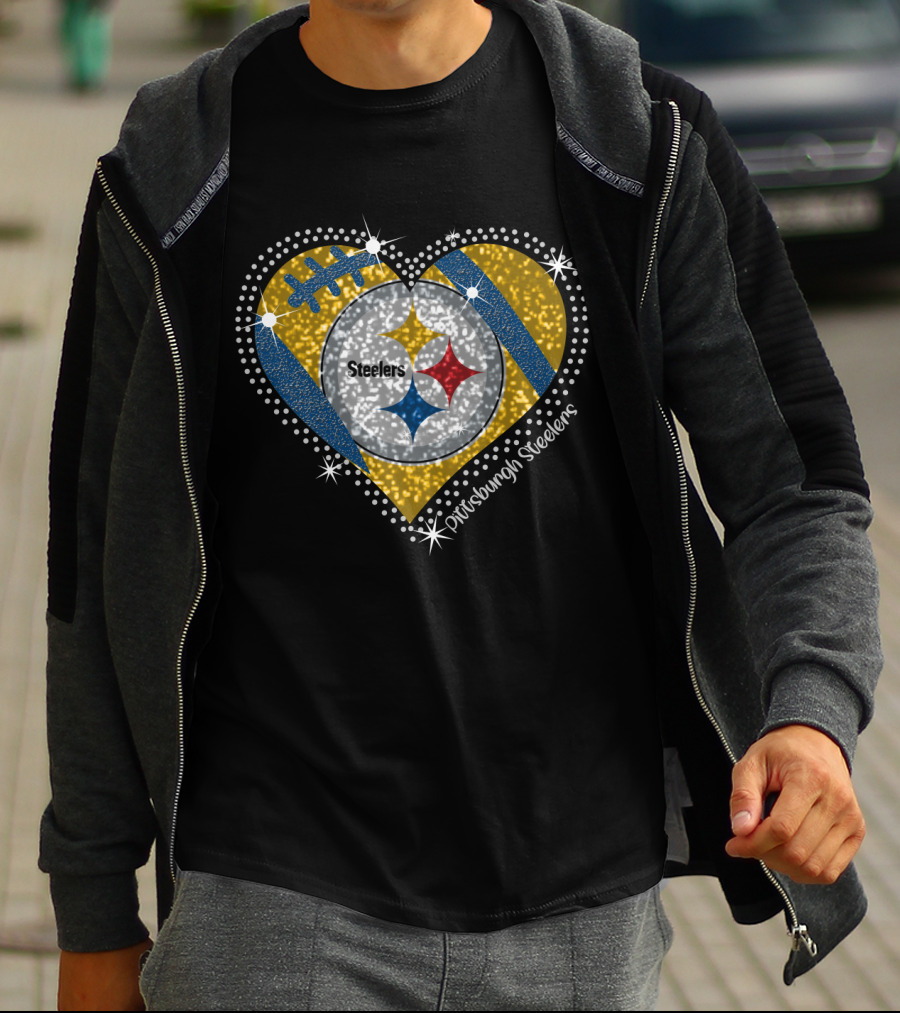 Pittsburgh Steelers Heart Sparkle Football T-Shirt