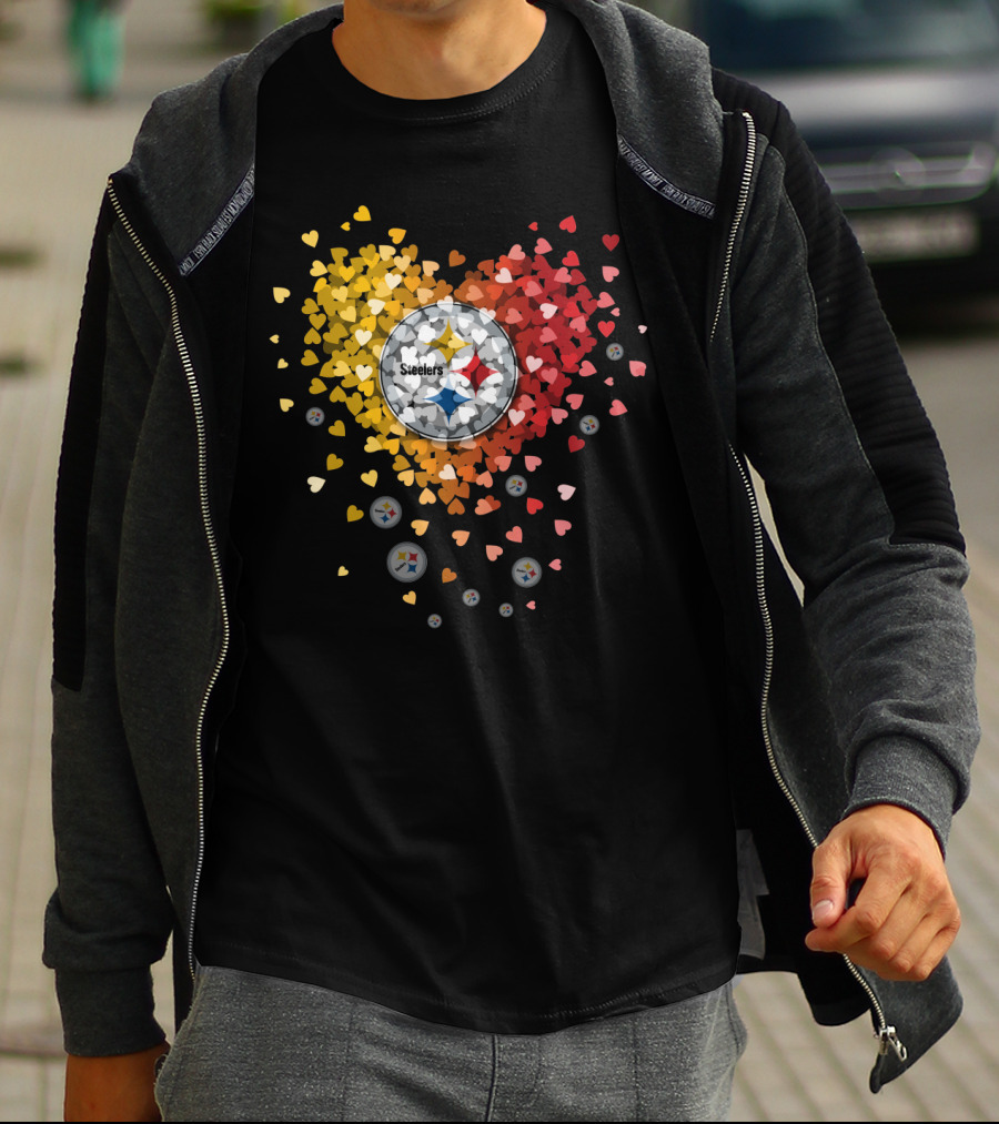Pittsburgh Steelers Heart With Logo And Colorful Hearts Display T-Shirt