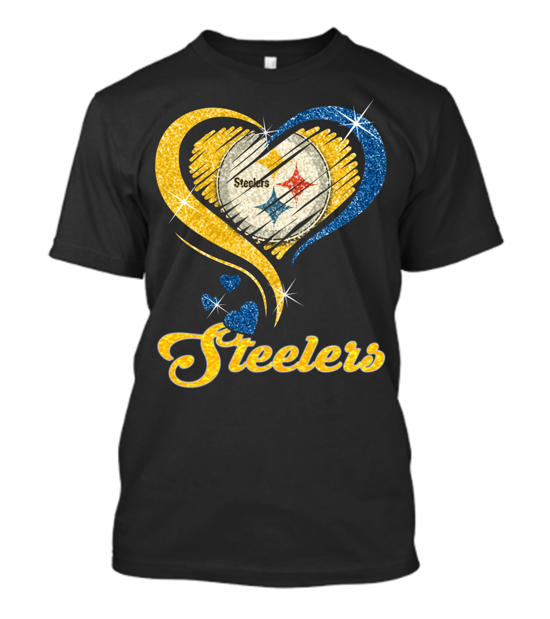 Pittsburgh Steelers Heart And Stars Glitter T-Shirt