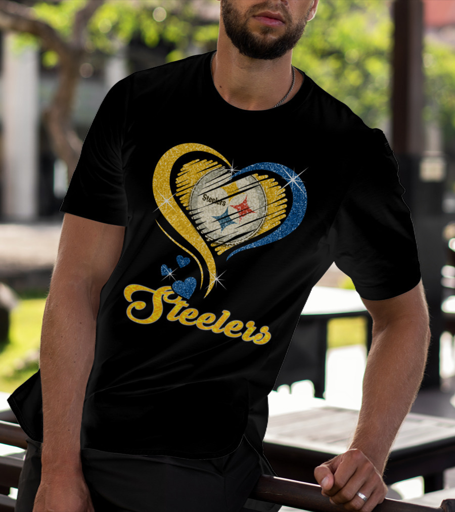 Pittsburgh Steelers Heart And Stars Glitter T-Shirt