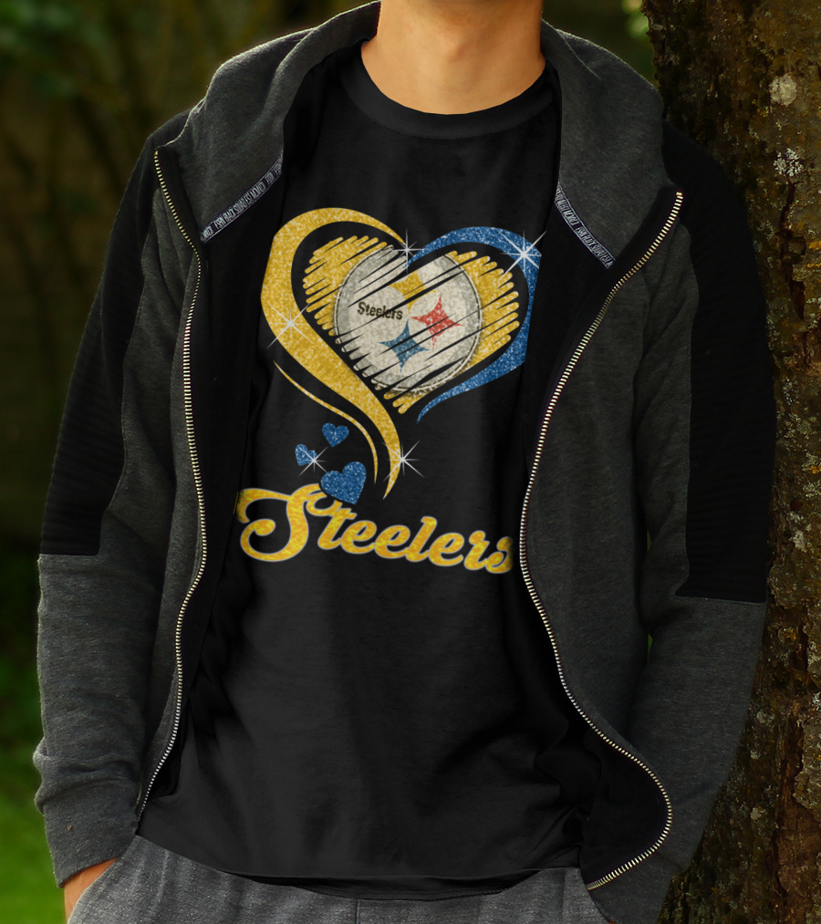 Pittsburgh Steelers Heart And Stars Glitter T-Shirt