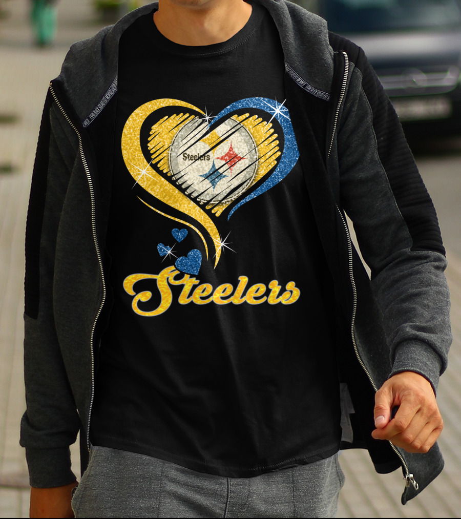 Pittsburgh Steelers Heart And Stars Glitter T-Shirt