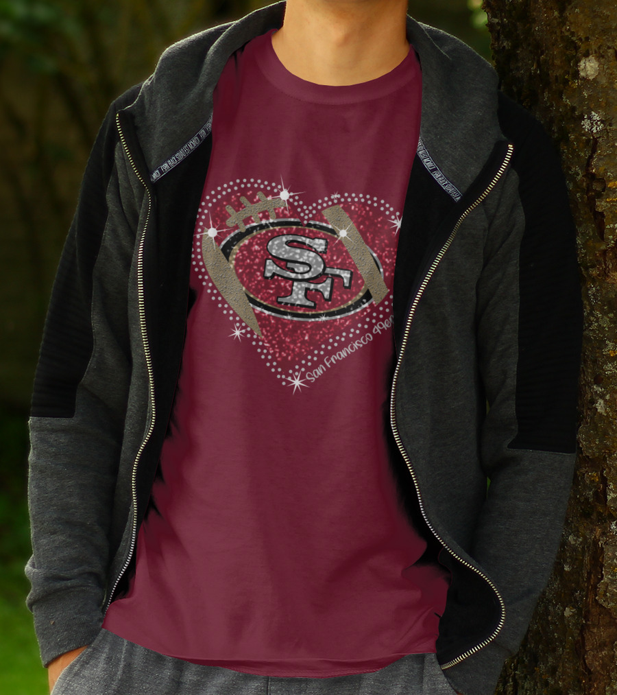 San Francisco 49ers Heart Sparkle Motif T-Shirt