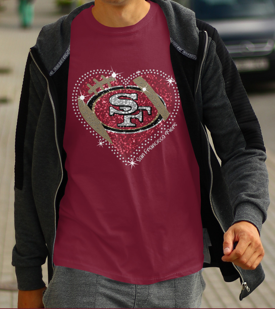 San Francisco 49ers Heart Sparkle Motif T-Shirt