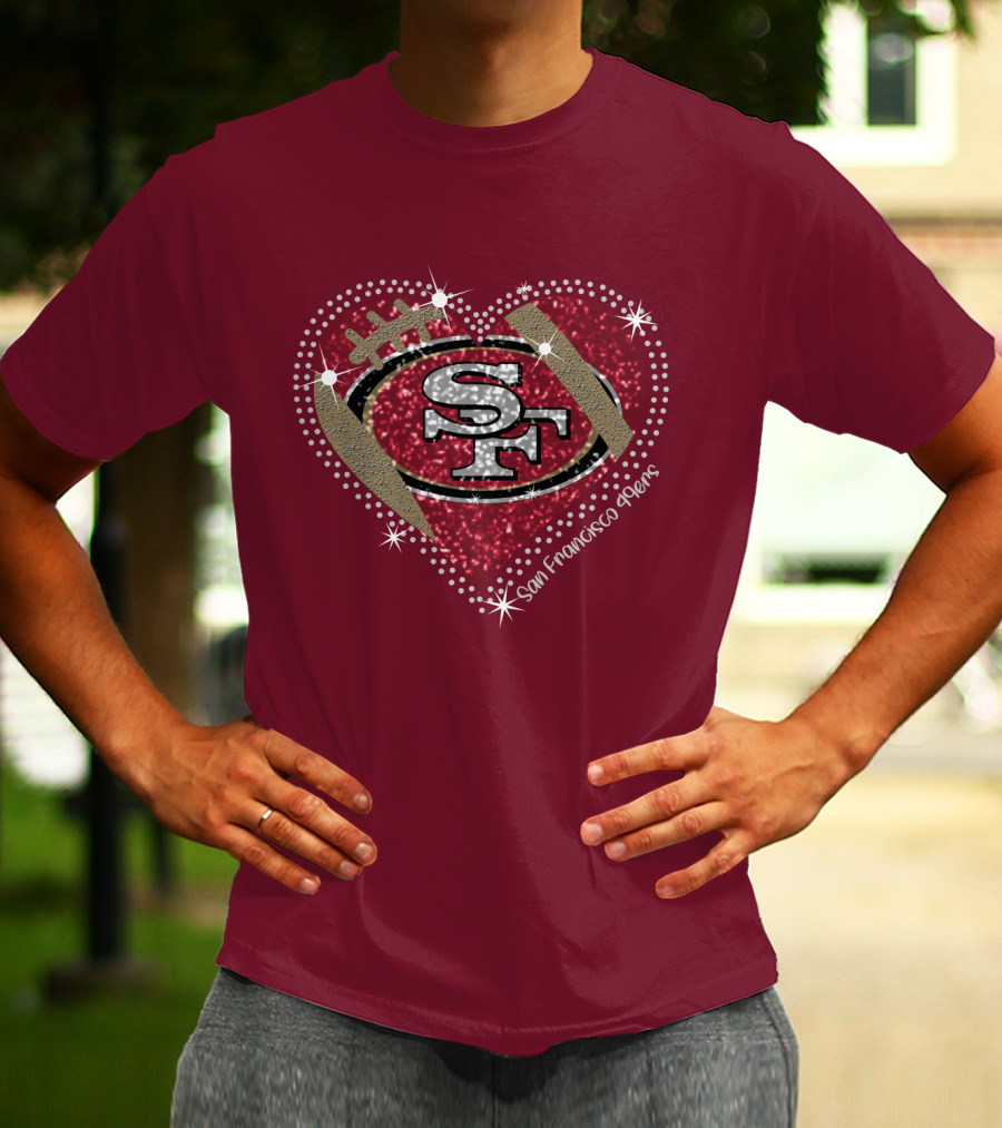 San Francisco 49ers Heart Sparkle Motif T-Shirt
