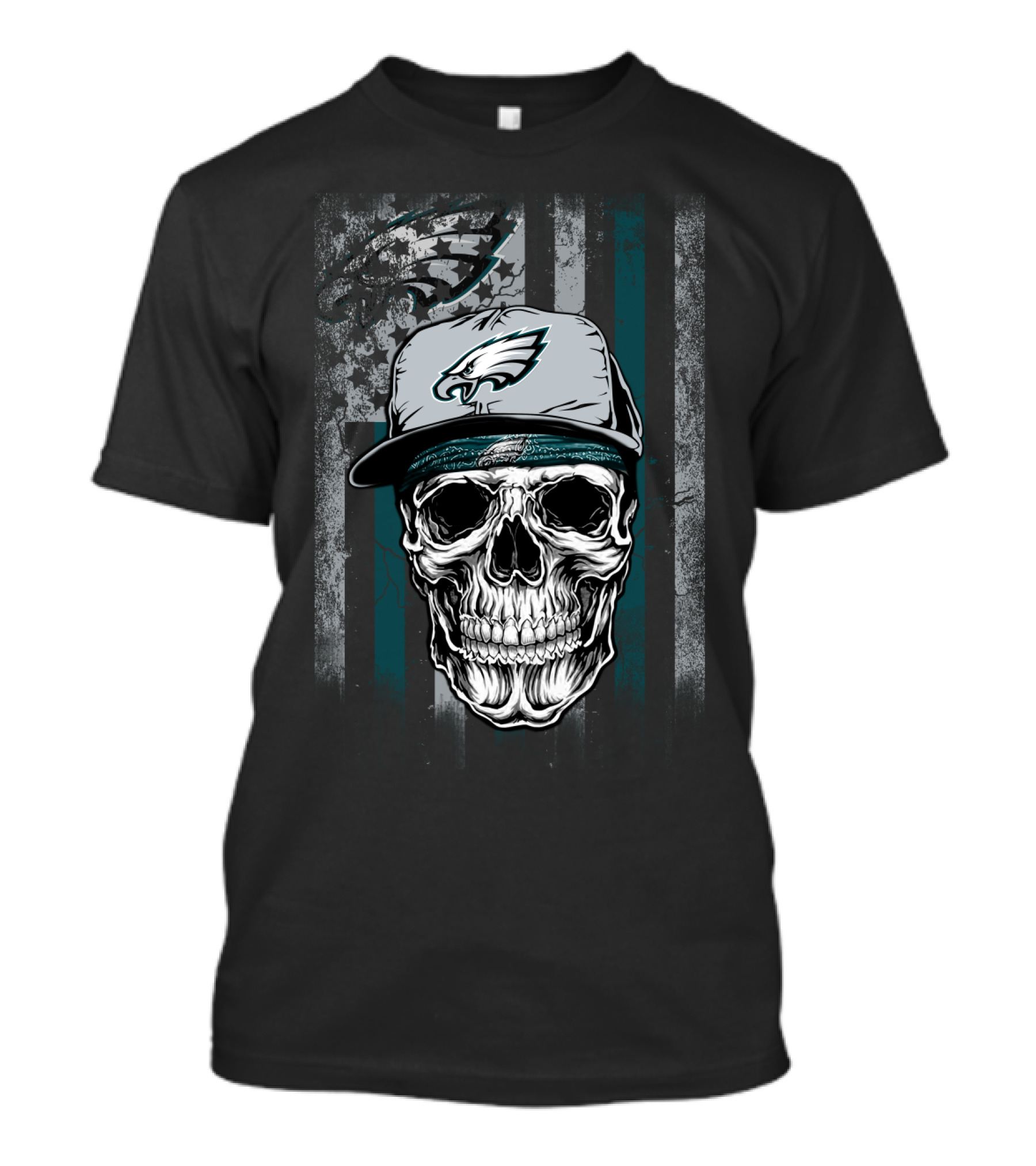 Philadelphia Eagles Skull With Hat On Striped T-Shirt